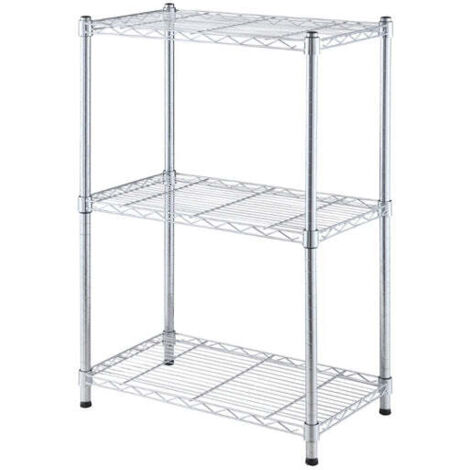 Scaffale in acciaio cromato con ruote tre ripiani cm 60x35x83