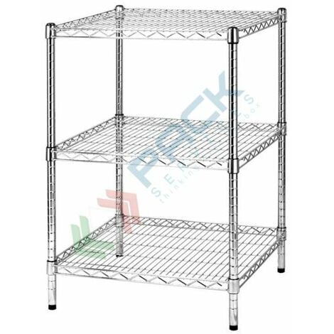 Scaffale in acciaio cromato, Mis. 90 L x 45 P x 160 H cm, 4 ripiani robusti  e regolabili