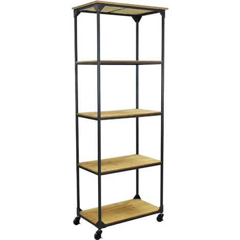 Scaffale in acciaio e legno a 4 ripiani con ruote Linea Classic