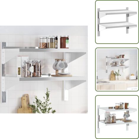 Scaffale in acciaio inossidabile - vidaXL Mensola Muro 2 Ripiani 75x40x60cm Argento Acciaio Inossidabile - Ripiano sospeso