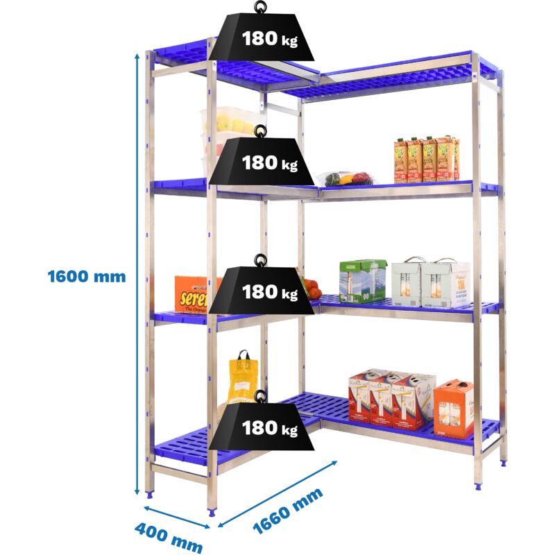 Simonrack Simoninox Angolo 4pp ripiano in acciaio inox e blu
