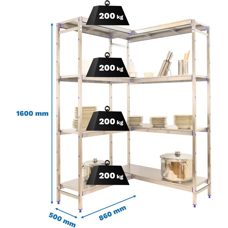 Simonrack SIMONINOX CORNER 4SS scaffale in acciaio inox 4 ripiani