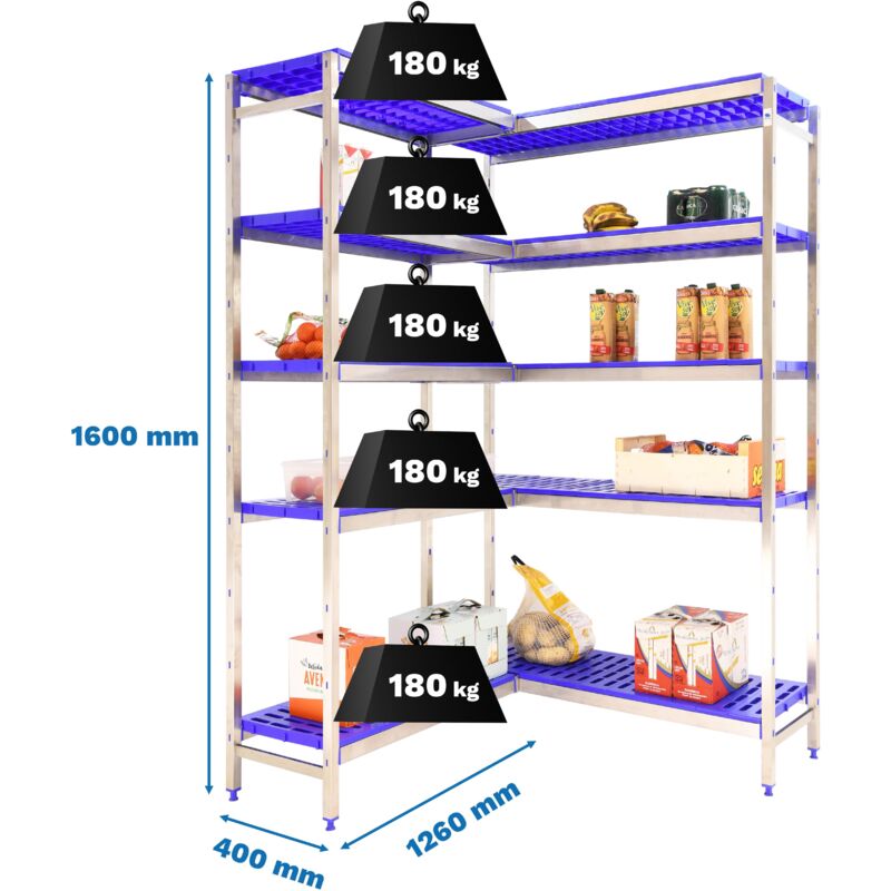 Simonrack Simoninox Scaffale angolare in acciaio inox e blu