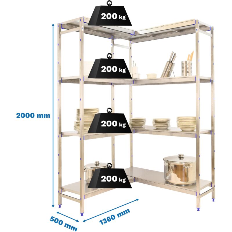 Simoninox Scaffale in Acciaio Inossidabile Robusto 4 Livelli 200 kg