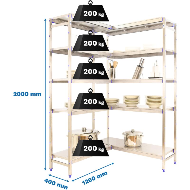 simonrack SIMONINOX CORNER 5SS scaffale in acciaio inox 5 livelli