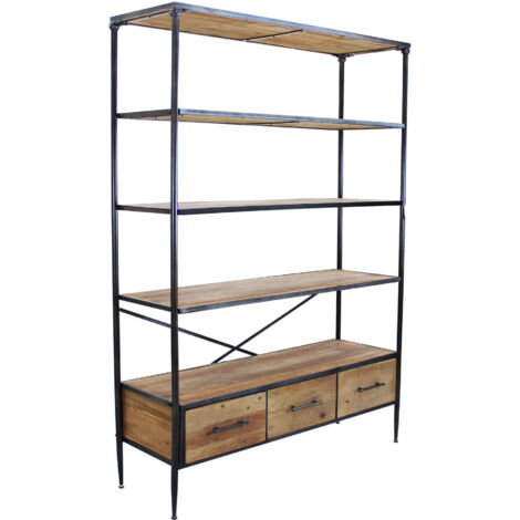 Scaffale in legno e metallo a 4 ripiani con cassetti Linea Classic