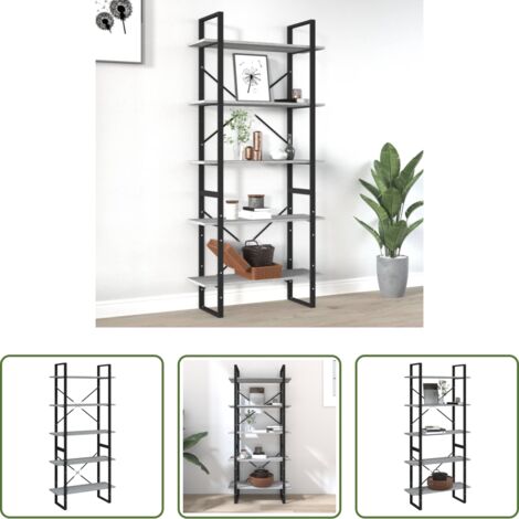 Scaffale in legno -  Libreria 5 Ripiani Grigio Sonoma 80x30x175 cm Legno Multistrato