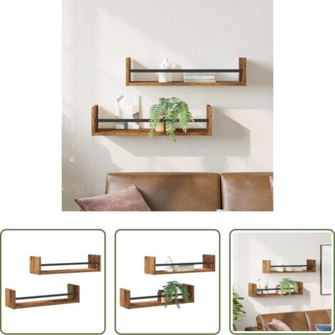 Scaffale in legno -  Scaffale da parete 2 pcs Legno vecchio 60 x 16 x 14 cm