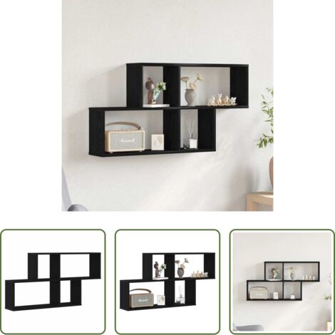 Scaffale in legno -  Scaffale da parete con lo scaffale Rovere Nero 76 x 15 x 53 cm