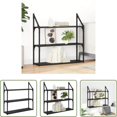 Scaffale in legno -  Scaffale da parete Rovere Nero 80 x 21 x 78,5 cm