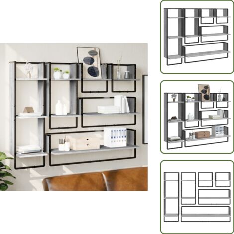 Scaffale in legno - vidaXL Set Mensole Parete con Aste 6pz Grigio Sonoma Legno Multistrato - Mensole a muro