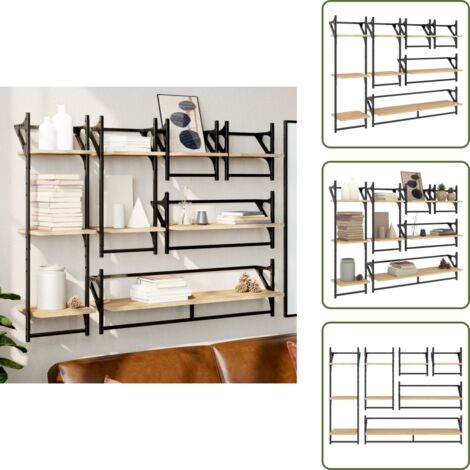 Scaffale in legno - vidaXL Set Mensole Parete con Aste 6pz Rovere Sonoma Legno Multistrato - Mensole a muro