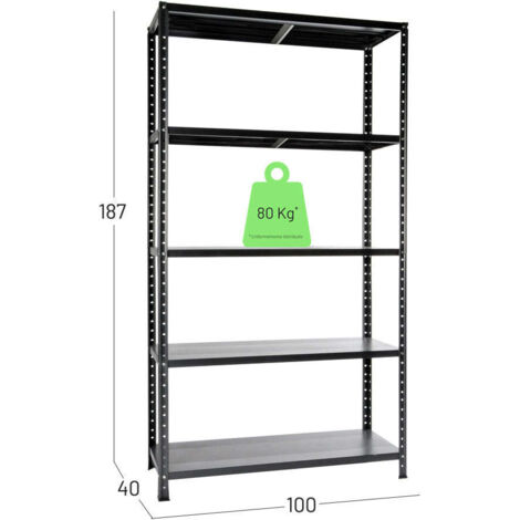 SCAFFALE IN METALLO ANTRACITE ETTORE KIT BULLONI 100 X 40 X H187CM CON 5 RIPIANI