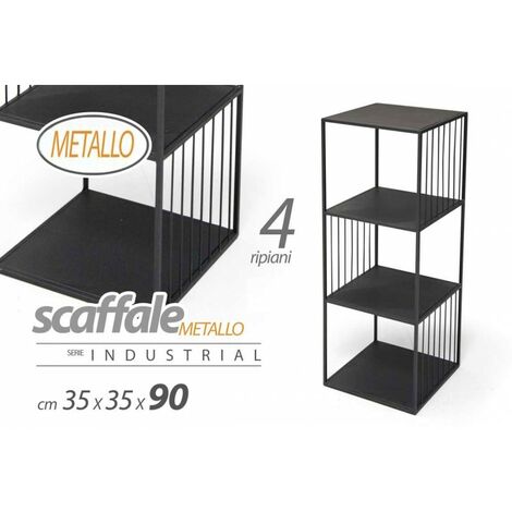 Scaffale bagno H 116 in metallo design nero con quattro ripiani