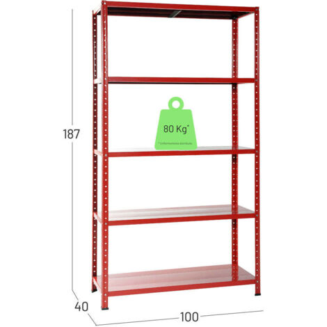 GRIMA Scaffale In Metallo Zincato Con 5 Ripiani Regolabili - 120x40x195