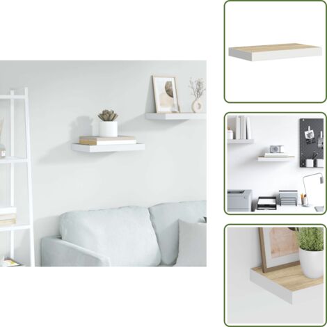 Scaffale in metallo - vidaXL Scaffale a Parete Rovere e Bianco 50x23x3,8 cm in MDF - Scaffale per oggetti