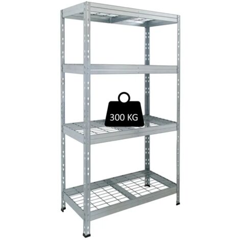 scaffale in metallo zincato ad incastro con 4 ripiani grigliati, 120x45x180 cm