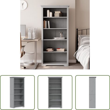Scaffale in pino -  Libreria BODO 5 Ripiani 82x40x173 cm Legno Massello Pino Grigia