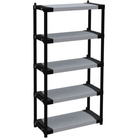 Scaffale in plastica - TOOD - 5 ripiani - Portata 80 kg - 80x40x171 cm - Nero/grigio
