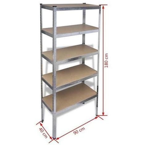 Scaffale Kit Ad Incastro 90 X 40 X 180 H Cm Zincato 5 Ripiani In Legno 150 Kg