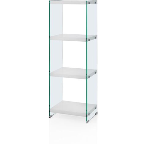 Scaffale/Libreria 3 ripiani bianco in vetro e legno