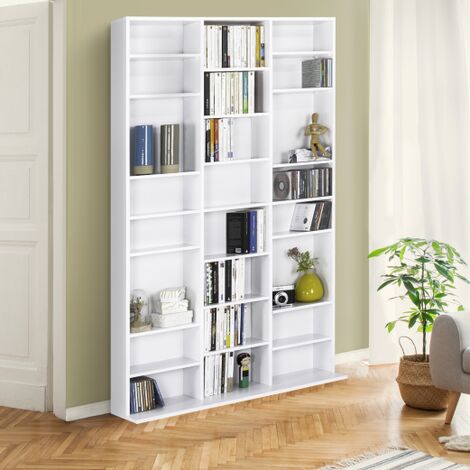 Scaffale libreria armadio porta CD con 30 scomparti con ripiani regolabili, legno bianco