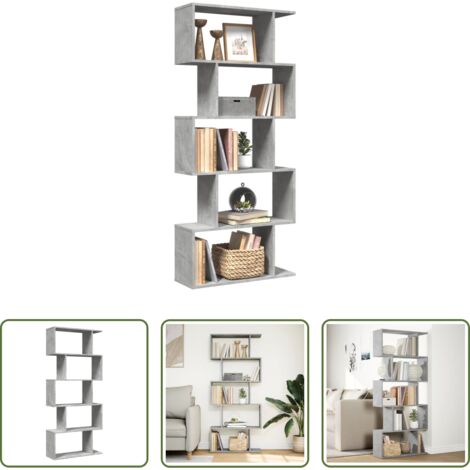 Scaffale -  Libreria Divisorio 5Piani Grigio Cemento 70x24x161cm Truciolato