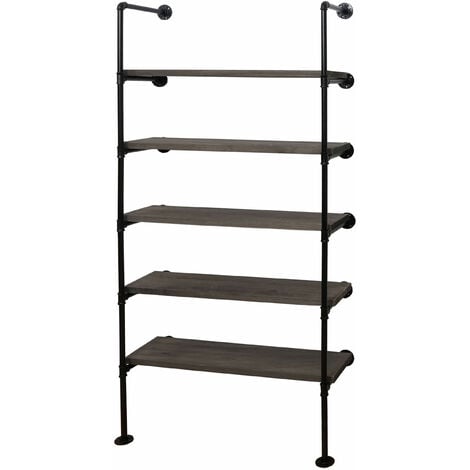 HOMCOM Libreria a Scala con 5 Ripiani in Stile Industriale in Legno e  Metallo, 60x30x184.5cm, Marrone