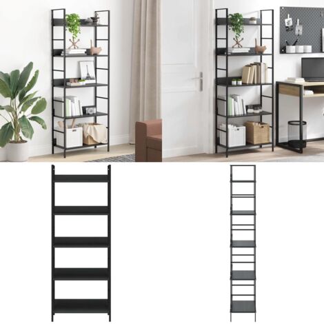 Scaffale Libri 5 Ripiani Nero 60x27,6x128,5cm Legno Multistrato - Scaffale Decorativo - Scaffale in Legno