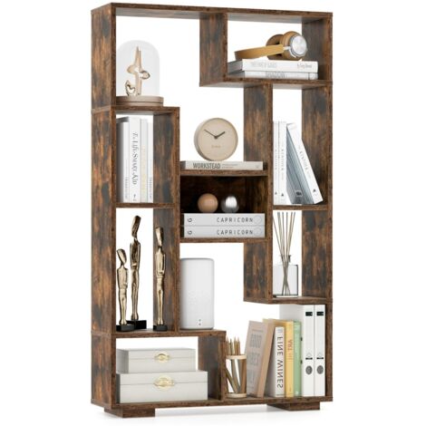Scaffale libri alto 120cm ripiani aperti libreria geometrica kit anti-ribaltamento casa ufficio Marrone