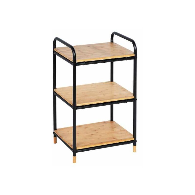 Wenko - Scaffale da cucina Loft, scaffale in legno e metallo nero con 3 ripiani, Bambù - Metallo, 42x69x33,5 cm, Nero - Marrone