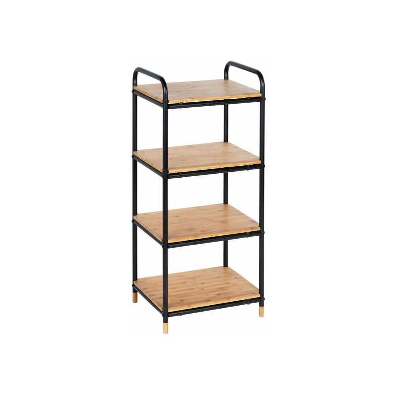 Wenko - Scaffale da cucina Loft, scaffale in legno e metallo nero con 4 ripiani, Bambù - Metallo, 42x94,5x33,5 cm, Nero - Marrone