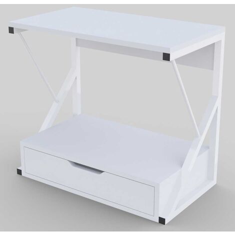 Scaffale Mensola Cucina Mobiletto Porta Microonde Cassetto Metallo Legno Bianco
