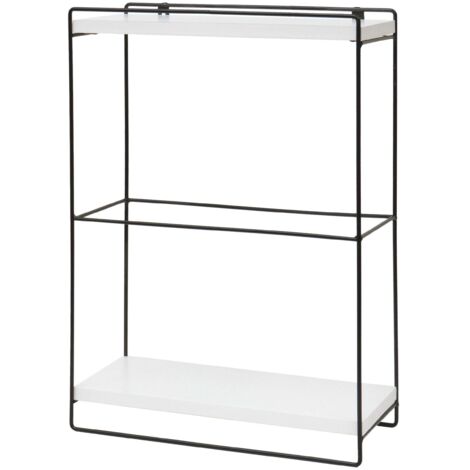 Scaffale mensola portaoggetti pensile 2 ripiani HHG-620 ferro verniciato legno bianco
