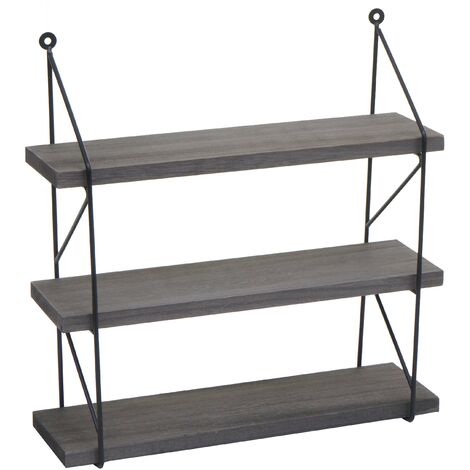 Scaffale mensola portaoggetti pensile 3 ripiani HWC-K78 40x40x13cm ferro verniciato nero legno grigio scuro
