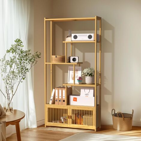 Scaffale Mensole Libreria in Bambu per Soggiorno Scaffale Alto in Legno Salvaspazio Scaffale Libreria Salotto 85,5x28x176cm