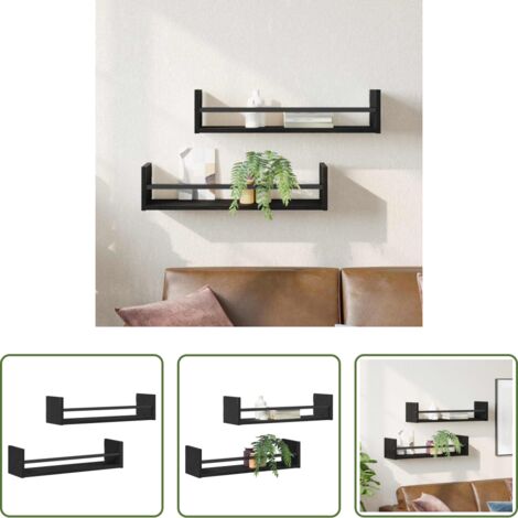 Scaffale moderno -  Scaffale da parete 2 pcs Rovere Nero 60 x 16 x 14 cm