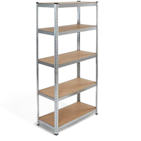 Scaffale modulare in acciaio zincato con 5 ripiani rinforzati in legno spessore 4 mm e piedini in plastica