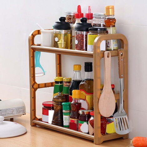 Scaffale multifunzionale e organizer da piano di lavoro a due livelli, ripiano regolabile per cucina o angolo caffè.