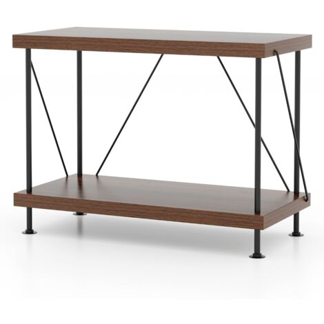 Scaffale multiuso a 2 ripiani con struttura in metallo, Libreria autoportante con stile industriale Noce 60x29,5x45cm