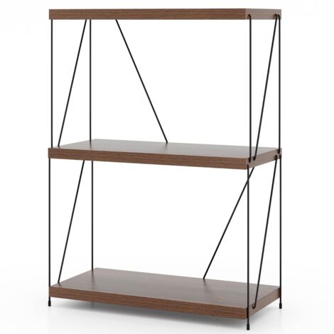 Scaffale multiuso a 3 ripiani con struttura in metallo, Libreria autoportante con stile industriale Noce 61x29,5x85,5cm