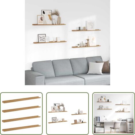 Scaffale muro -  Scaffale da parete con lo scaffale 4 pcs Marrone 100 x 9 x 3 cm