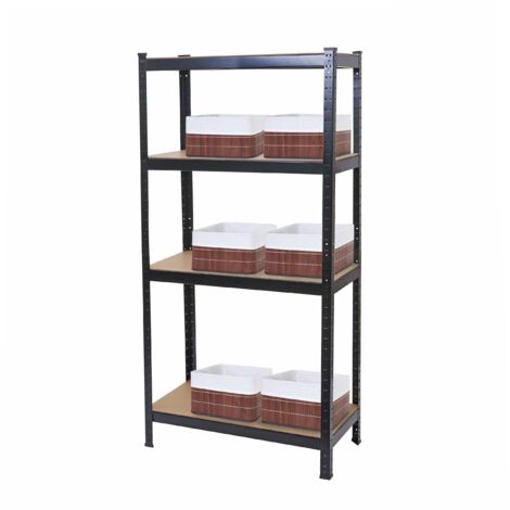 Scaffale officina ufficio con 6x ceste multiuso bambù HHG-223 MDF metallo 40x80x160cm 4x ripiani nero
