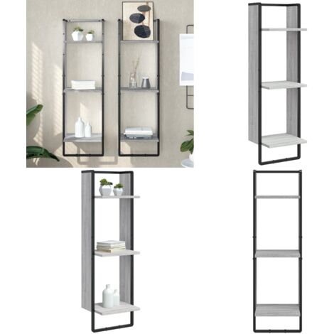 Scaffale Parete 3 Ripiani Grigio Sonoma 30x25x100cm Multistrato - Mensole da parete - Scaffale a muro
