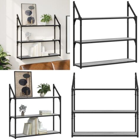 Scaffale Parete 3Ripiani Grigio Sonoma 80x21x78,5cm Multistrato - Scaffale da parete - Scaffale a 3 ripiani