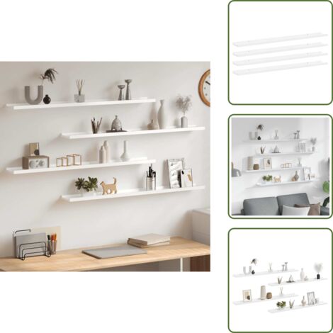 Scaffale per armadio - vidaXL Mensole da Parete 4 pz Bianco Lucido 100x9x3 cm - Scaffale per divano