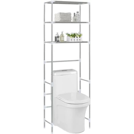 EUGAD Scaffale Sopra Lavatrice a 3 Ripiani, Mobile da Bagno Salvaspazio,  Scaffale da Bagno Porta Detersivi, Mobile Sopra WC, con Bordi Rialzati,  Bianco e Legno Chiaro, 63x166.5x25cm : : Casa e cucina