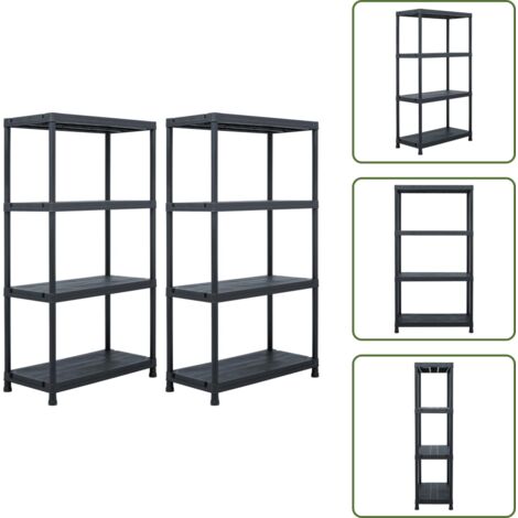 Scaffale per bagno - vidaXL Scaffali 2 pz 60x30x138 cm Nero in Plastica - Scaffale per magazzino