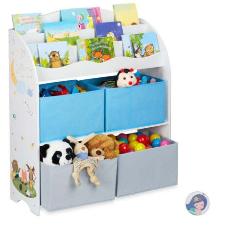 Scaffale per bambini con 4 cassetti in tessuto