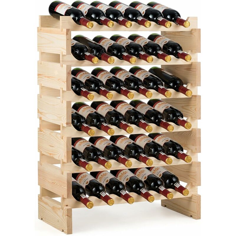 Image of Scaffale per Bottiglie di Vino, Catinetta Portabottiglie a 6 Ripiani, per 36 Bottiglie, Legno di Pino Silvestre - Costway